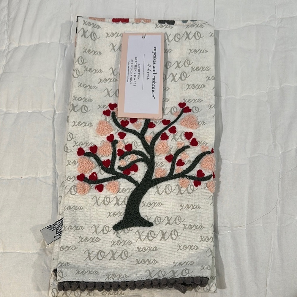 Cupcakes & Cashmere Tree Design Kitchen Towel - Red, Black, Gray